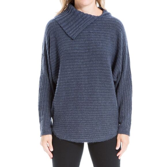 Max Studio Tops - Max Studio Women's Split Neck Ribbed Pullover Sweater, Heather Denim-1131,